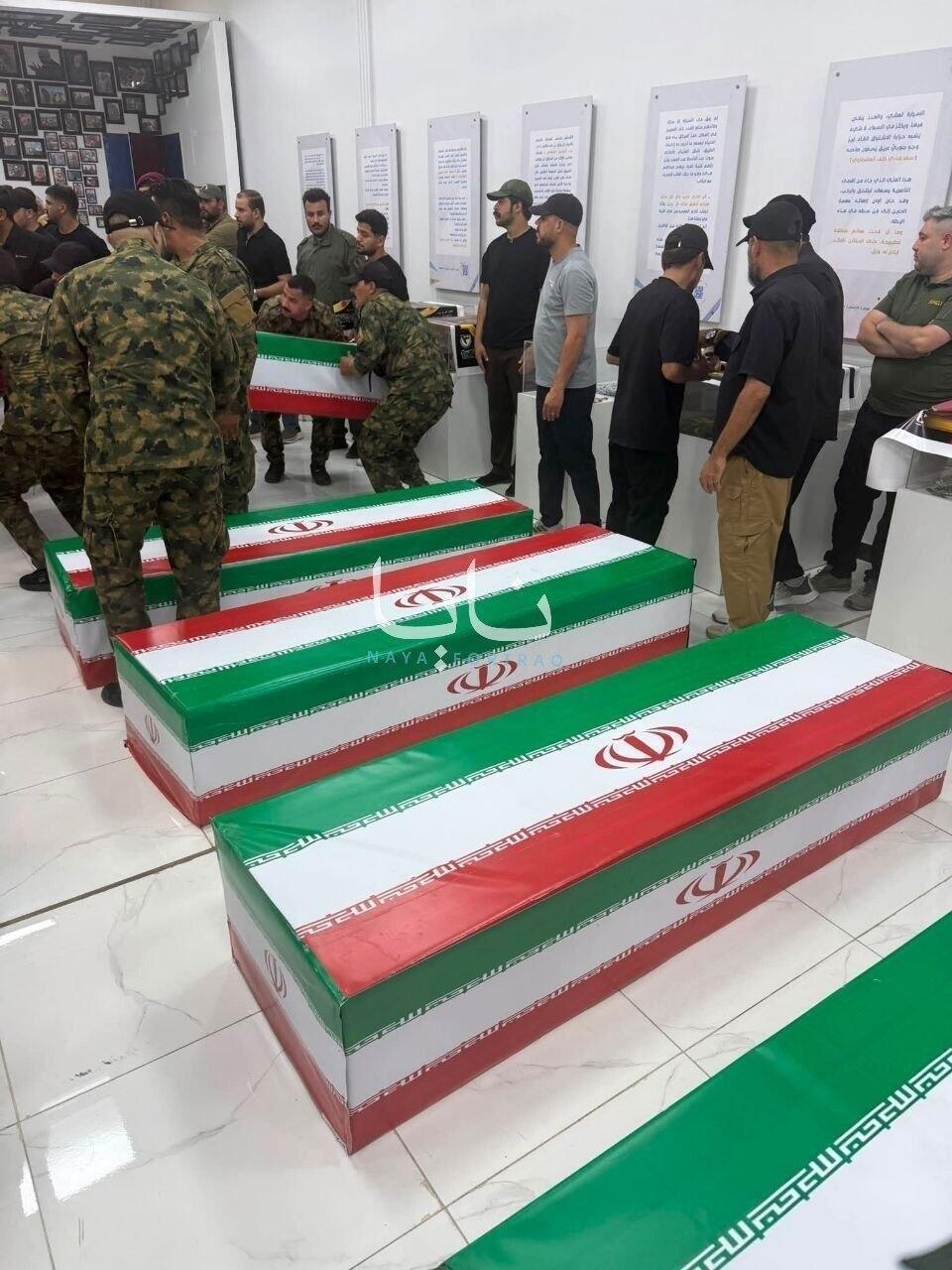 The coffins of Revolutionary Guards terrorists killed in the attack ארונות של איראנים מ משמרות המהפכה איראן שנהרגו בתקיפות ארה"ב ו סעודיה נגד יעדי מיליציות ב עיראק