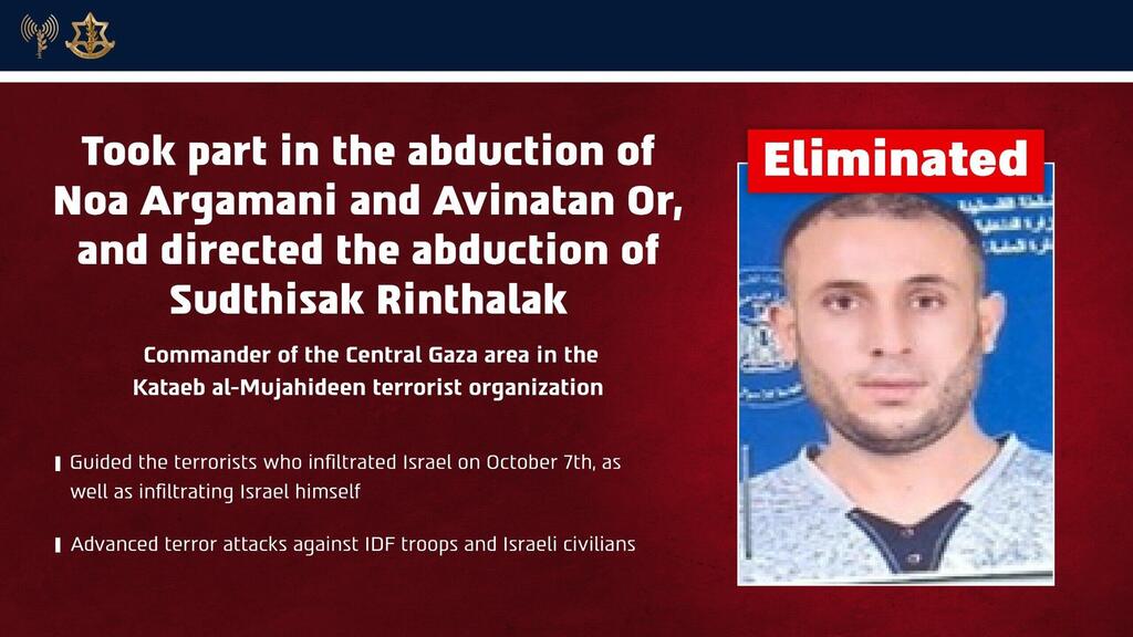 IDF forces killed terrorist Ahmed Hussein Mohammed Kafina in the Gaza Strip 