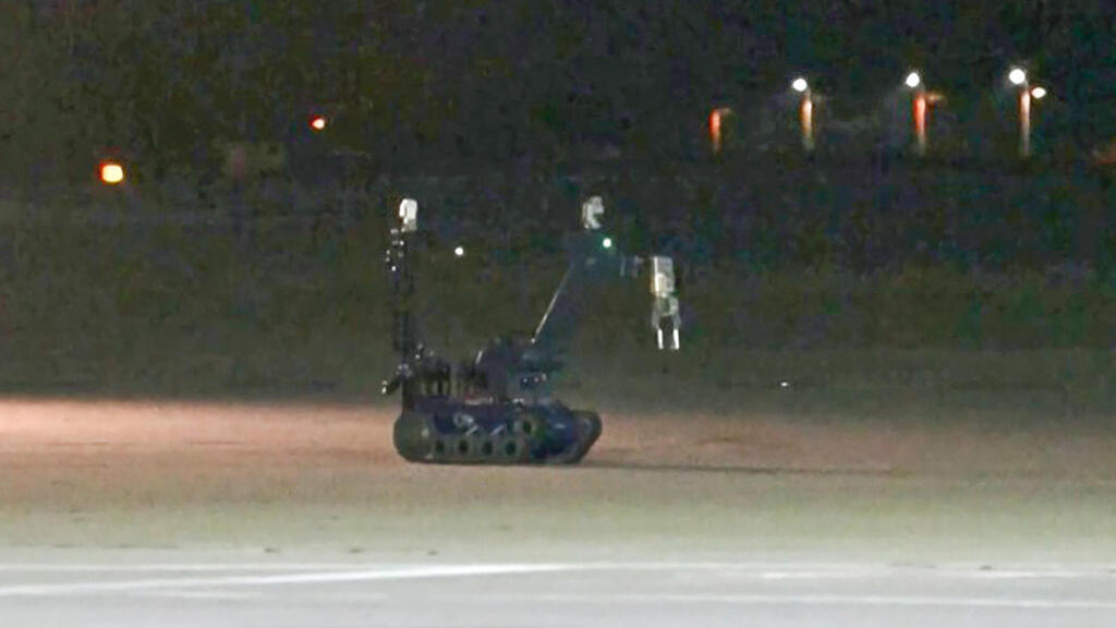 The robot deployed to neutralize the explosive drone 