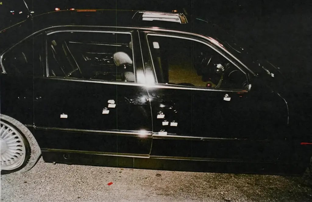 This undated photo provided by the Las Vegas Metropolitan Police Department shows the bullet-riddled car in which rapper Tupac Shakur was fatally shot in September 1996, in Las Vegas (Photo: AP) This undated photo provided by the Las Vegas Metropolitan Police Department shows the bullet-riddled car in which rapper Tupac Shakur was fatally shot in September 1996, in Las Vegas