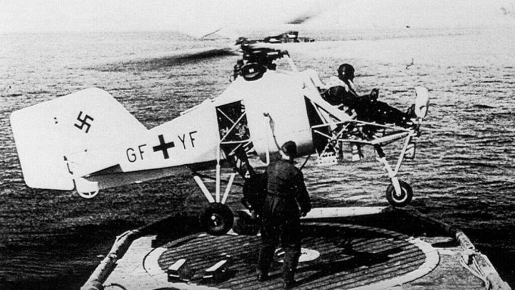 A German Flettner helicopter takes off from a rear deck (Photo: War Book) A German Flettner helicopter takes off from a rear deck