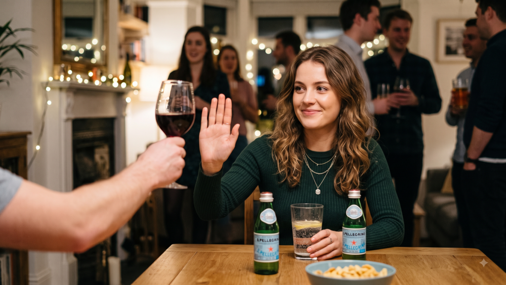 Alcohol is no longer always considered an essential part of a night out (Photo: AI-generated image) צעירה מסרבת לאלכוהול