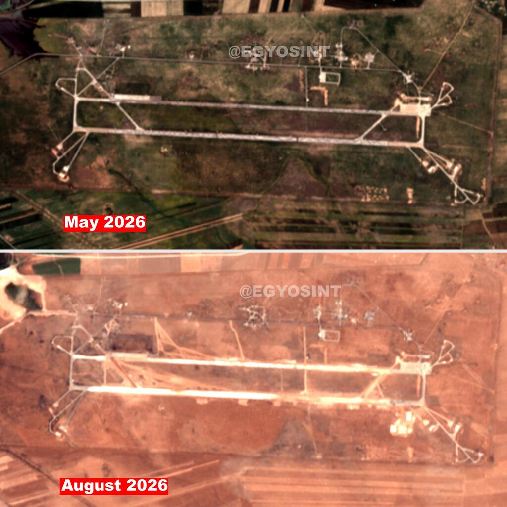 База базу Абу ад-Духур в мае и августе 2026 года (Фото: Egypt's Intel Observer в сети X) תיעוד הנזק בעקבות תקיפות אוויריות ישראליות בבסיס חיל האוויר אבו אל-דוחור בצפון מערב סוריה