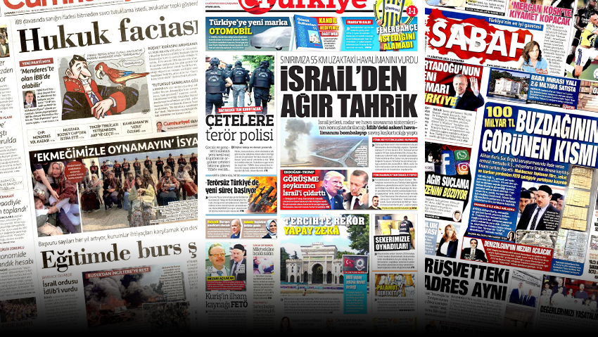 Turkish newspaper headlines after the Israeli strike in Syria (Photo: Screenshot from Türkiye newspaper) Turkish newspaper headlines after the Israeli strike in Syria