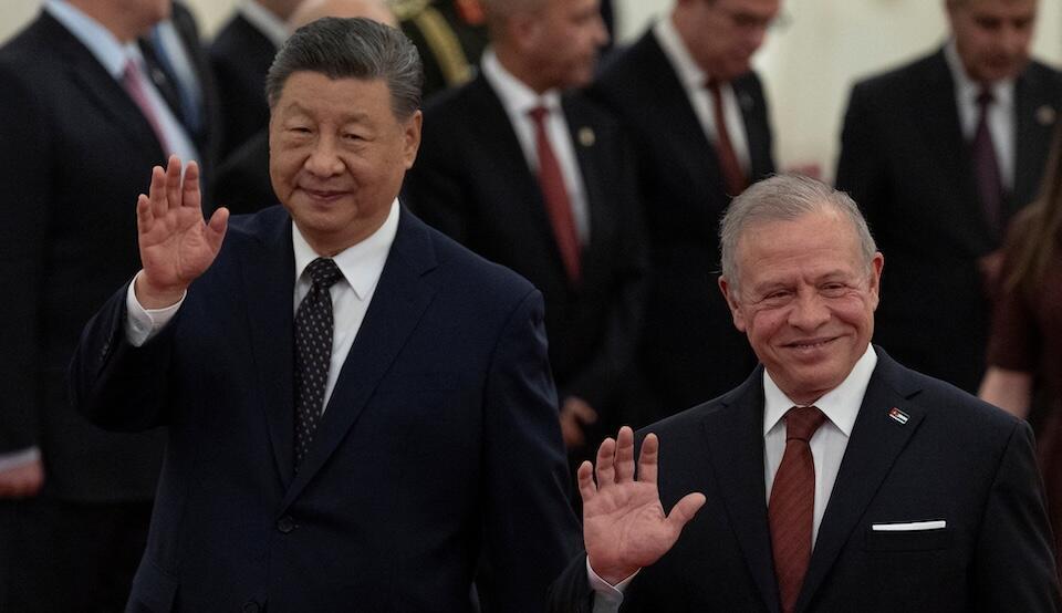 China’s President Xi Jinping (L) and King Abdullah II of Jordan (R) gesture after attending a welcoming ceremony at the Great Hall of the People in Beijing, China (Photo: Reuters) China’s President Xi Jinping (L) and King Abdullah II of Jordan (R) gesture after attending a welcoming ceremony at the Great Hall of the People in Beijing, China
