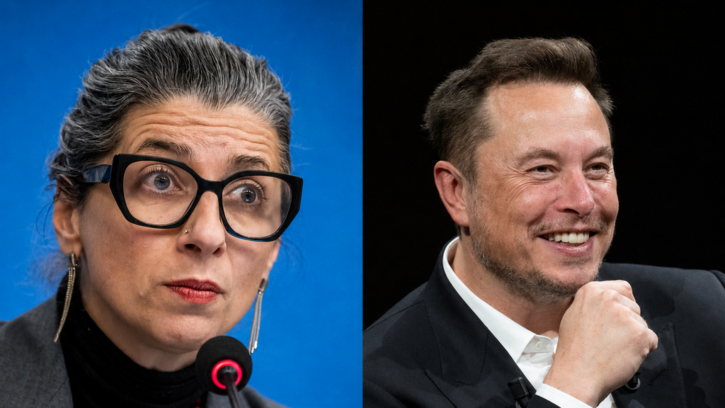 Francesca Albanese and Elon Musk (Photo: Fabrice COFFRINI / AFP, Frederic Legrand - COMEO/Shutterstock ) Francesca Albanese
