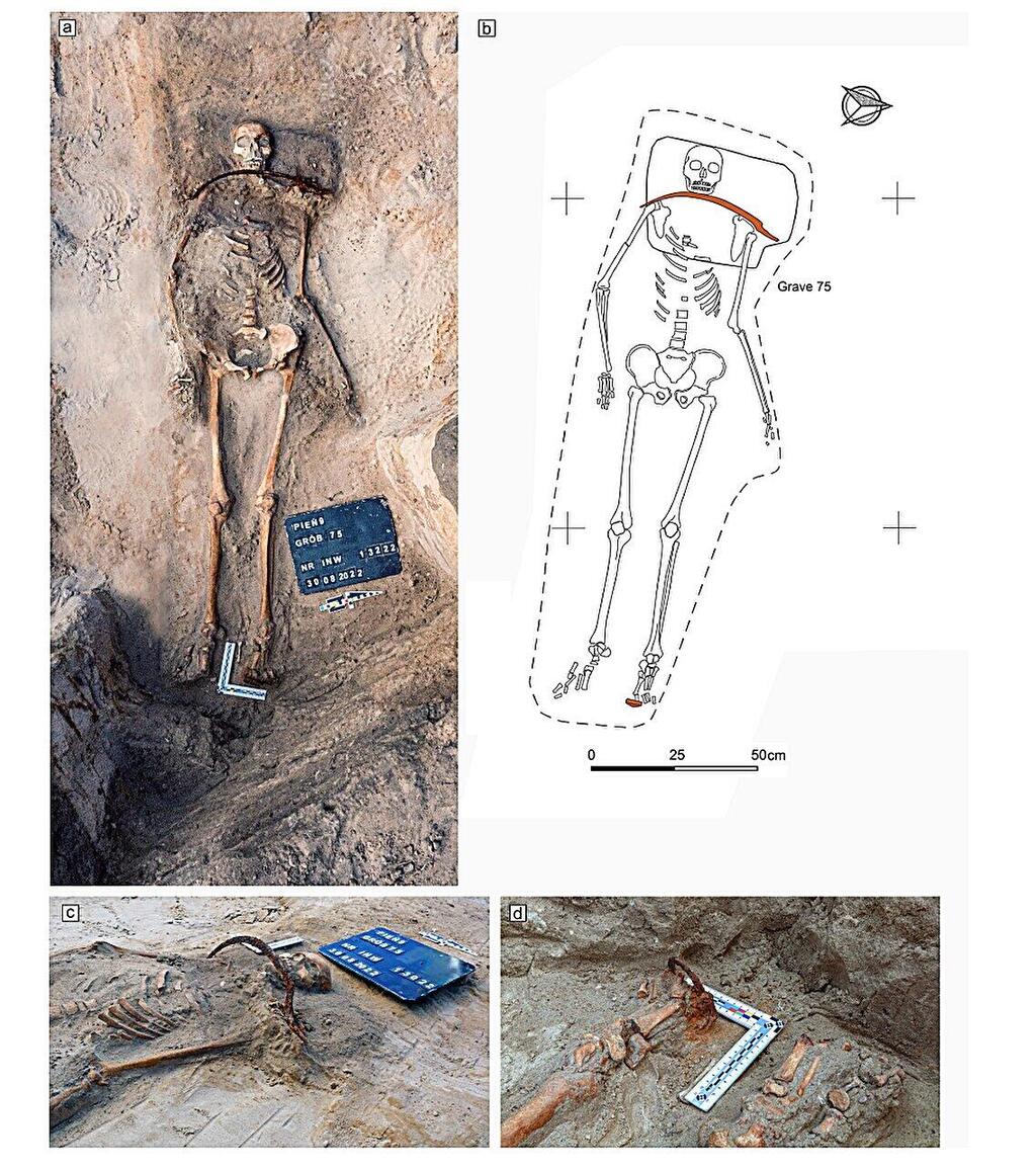 Grave 75, where the 17- to 19-year-old ‘vampire’ was buried (Photo: Journal of Archaeological Science: Reports) קבר 75, בו נטמנה ה"ערפדה" שהייתה בת 17-19 שנים במותה