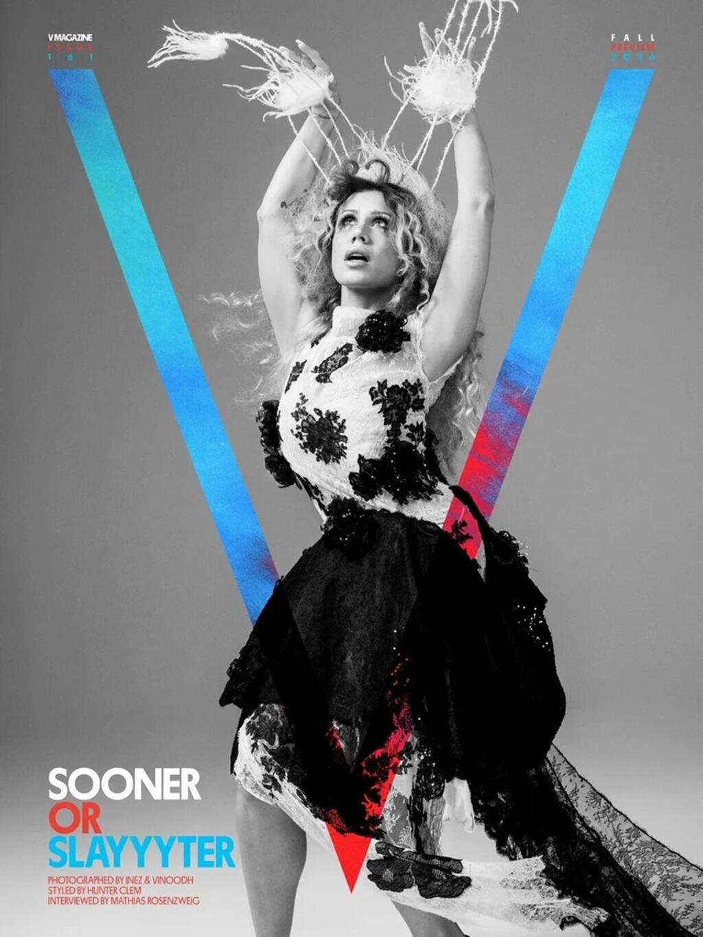 Slayyyter on the cover of V Magazine's September issue (Photo: Inez & Vinoodh) סלייטר על שער גיליון ספטמבר של V מגזין, 2026