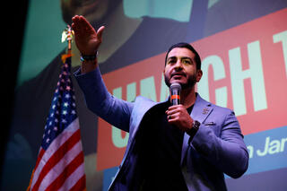 US Democratic Senate candidate from Michigan Abdul El-Sayed speaks during a Student Meet and Greet in Ann Arbor, Michigan 