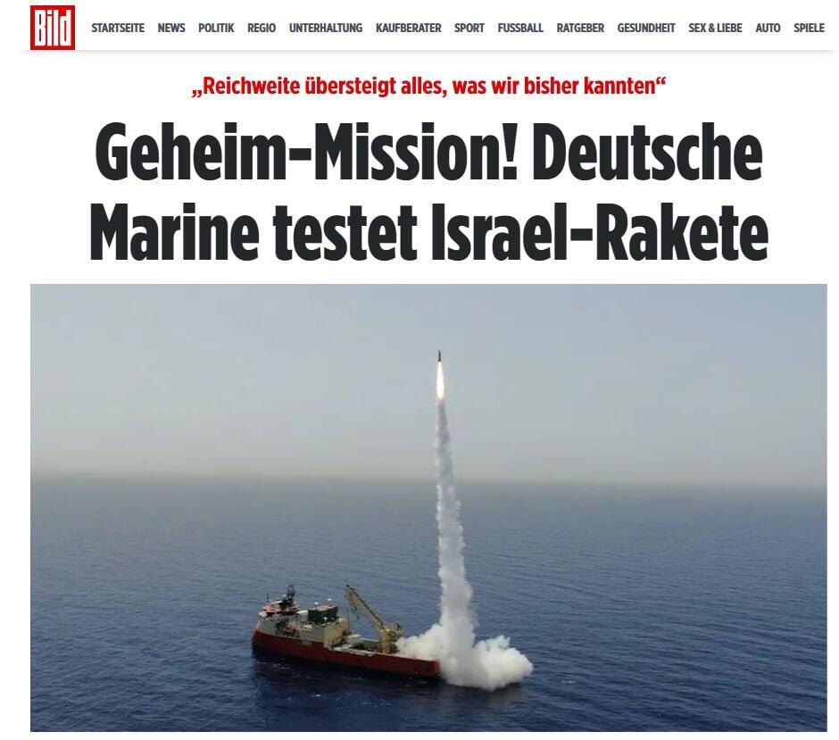 Bild headline praising the LORA (Photo: Bild) הכותרת ב"בילד" הגרמני על הטיל הישראלי הימי לורה ל-500 ק"מ