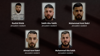 Five Jerusalem Palestinians charged over alleged involvement in a terror network, in an infographic released by the Shin Bet 