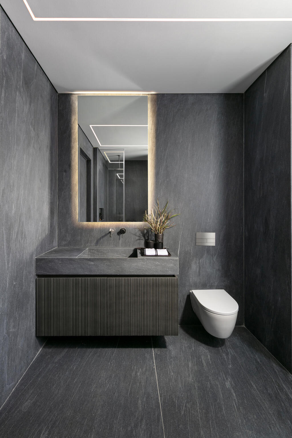 The guest bathroom is concealed inside a clean-lined architectural ‘box’ (Photo: Elad Gonen) בית פרטי באבן יהודה, עיצוב פנים: ליעד יוסף