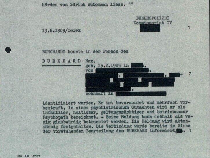 Document from 1969 (Photo: Swiss archives) מסמך מ-1969