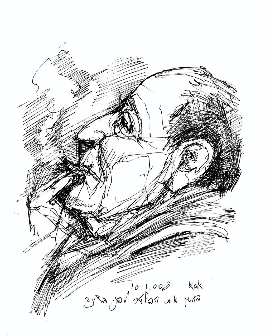 An illustration of Yitzhak Gibli drawn by his son, Gil (Illustration: Gil Gibli) איור של יצחק גיבלי שצייר בנו גיל
