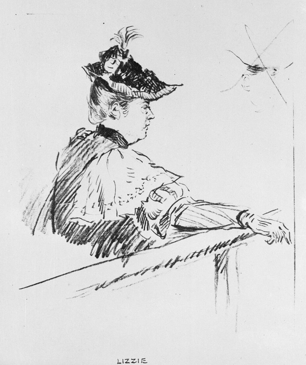 Illustration of Lizzie Borden on the witness stand (Photo: AP Photo/Carl Nesensohn) איור של ליזי בורדן בדוכן העדים
