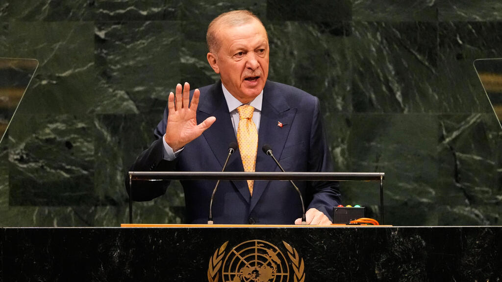 Turkish President Recep Tayyip Erdogan (Photo: AP Photo/Seth Wenig) נשיא טורקיה ארדואן בעצרת האו"ם