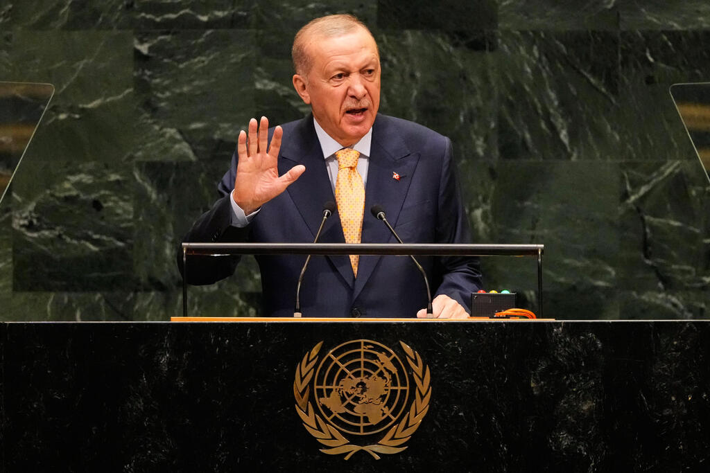 Turkish President Recep Tayyip Erdogan (Photo: AP Photo/Seth Wenig) נשיא טורקיה ארדואן בעצרת האו"ם