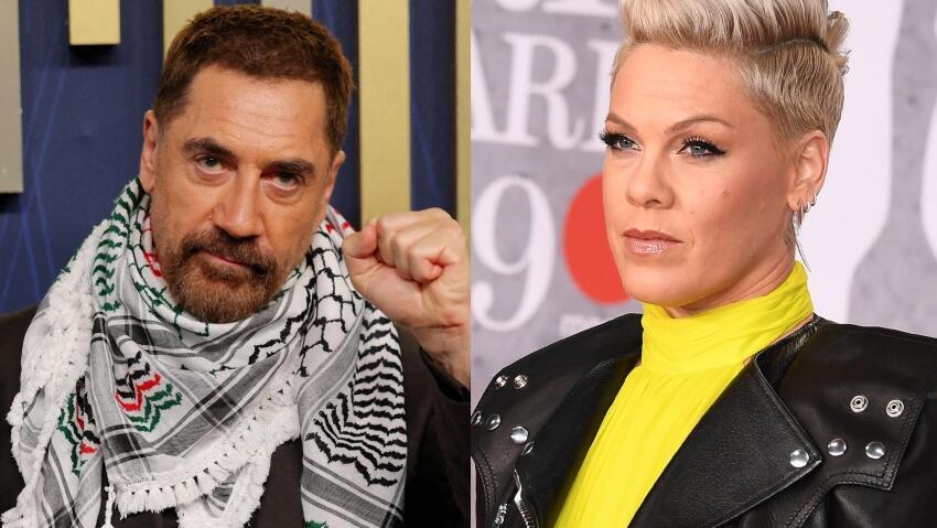 Javier Bardem calls for Pink to be removed from her role as UNICEF ambassador over Gaza remarks (Photos: Jeff Spicer/Getty Images; Daniel Cole/Reuters) פינק, בארדם