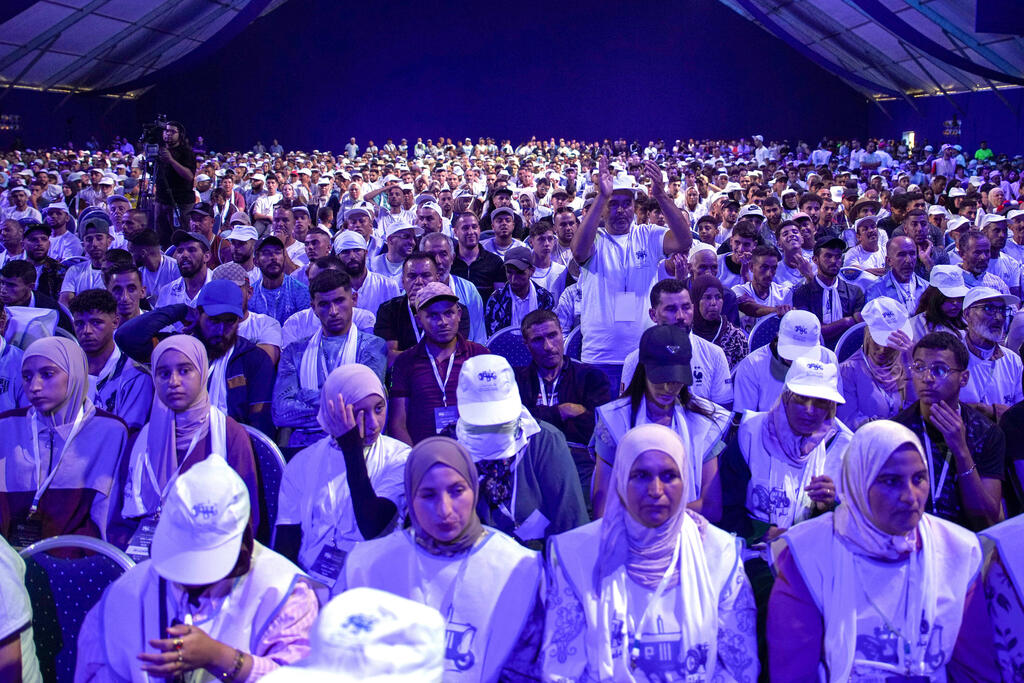 Supporters of the PAM party, which Lekjaa recently joined (Photo: AP Photo/Mosa'ab Elshamy) עצרת בחירות של מפלגת PAM ב מרוקו 16 בספטמבר בעיר טנג'יר