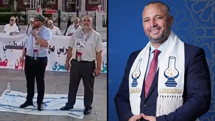 Aziz Hanaoui seen trampling an Israeli flag עזיז הנאווי פעיל אנטי ישראלי מ מרוקו שנבחר שם ל פרלמט