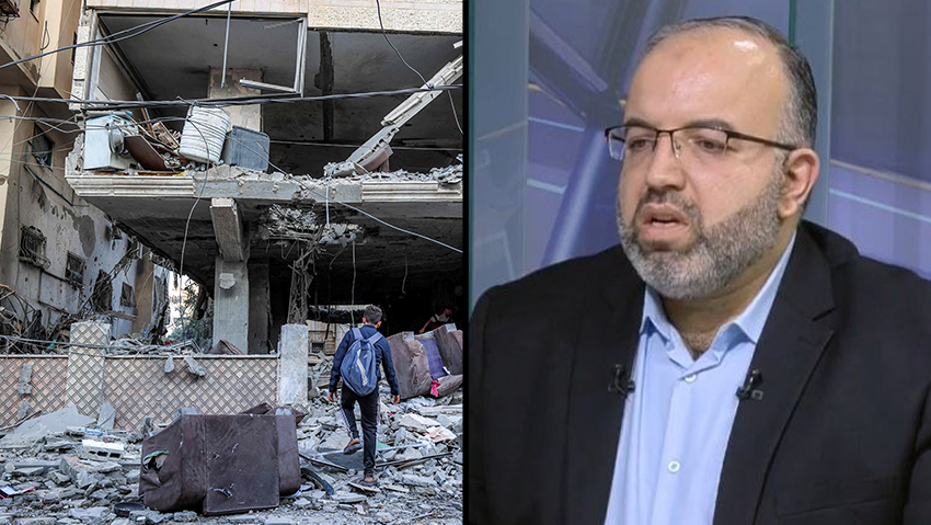 Ali al-Amoudi and the scene of the strike (Photo: Omar AL-QATTAA / AFP) בכיר חמאס עלי אל-עמודי