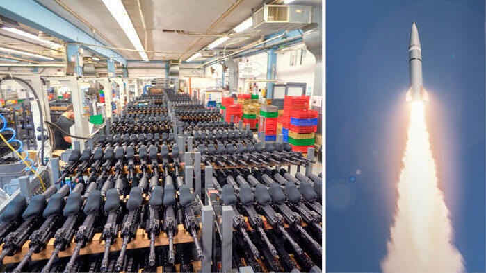 The LORA missile (right) and Israeli assault rifles 