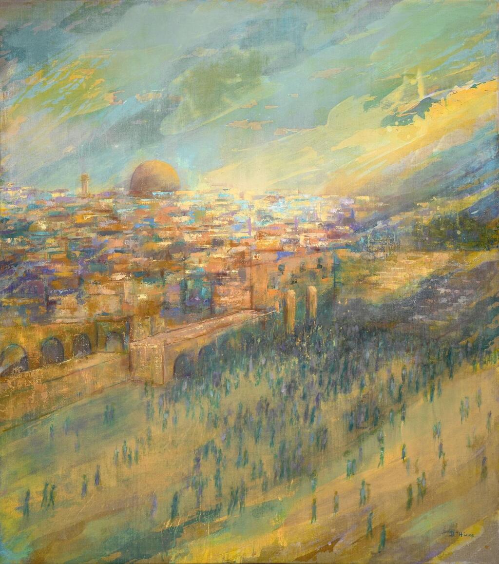 A painting by Hines that will be featured in the exhibition (Photo: Yochai medina) ציור של ברברה היינס, אמנית ופילנתרופית יהודייה