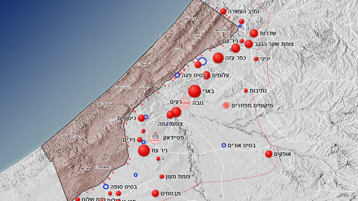מפת טבח 7 באוקטובר בעוטף עזה