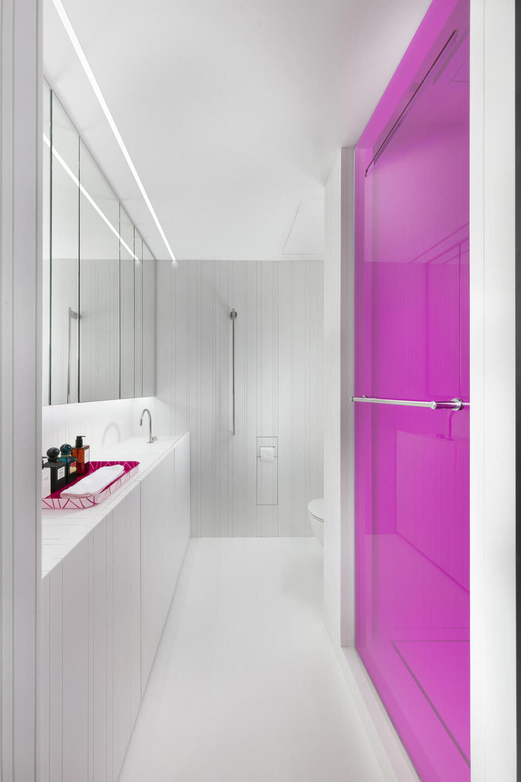 An unconventional bathroom (Photo: Elad Gonen) דירה אולטרה מודרנית במגדל תל אביבי, עיצוב: אורון מילשטיין
