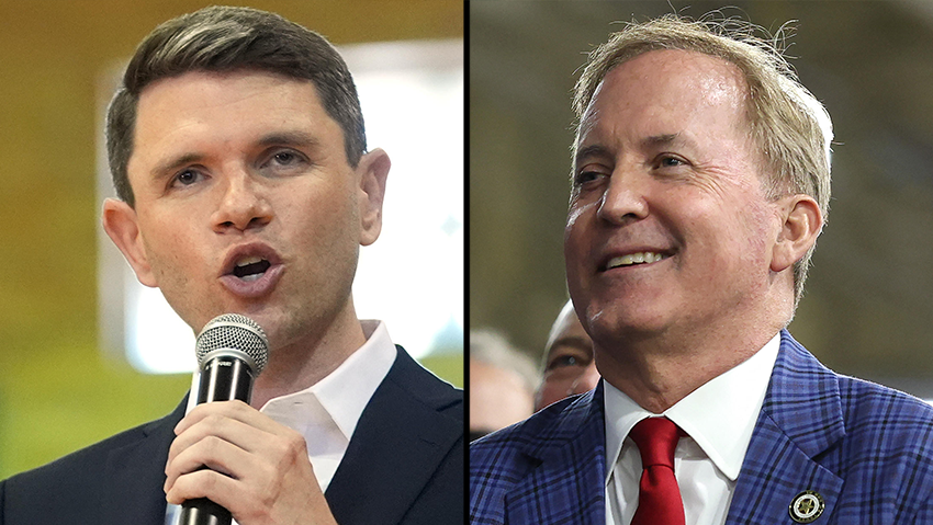 Republican Senate candidate Ken Paxton (right) and his Democratic rival James Talarico, who leads narrowly in the polls (Photo: Kevin Dietsch / GETTY IMAGES NORTH AMERICA / AFP, AP Photo/Julia Demaree Nikhinson) קן פקסטון , ג'יימס טלריקו