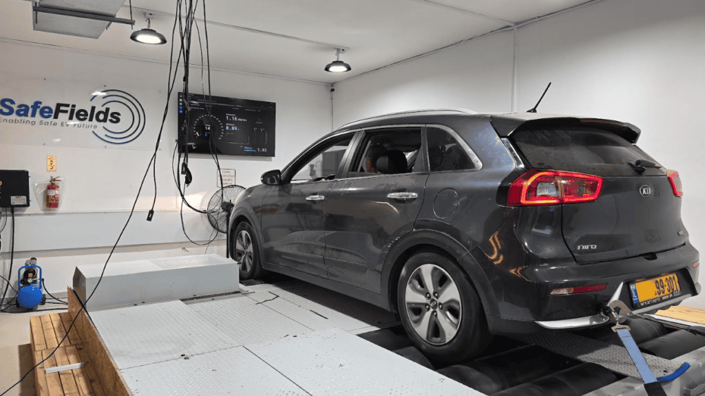 A Kia Niro undergoing testing at SafeFields' facility to measure electromagnetic radiation levels (Photo: Courtesy) A Kia Niro undergoing testing at SafeFields' facility to measure electromagnetic radiation levels