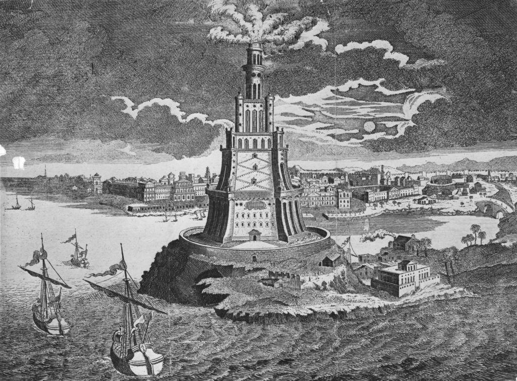 Illustration of the Lighthouse of Alexandria (Illustration: Hulton Archive/Getty Images) איור של המגדלור באלכסנדריה