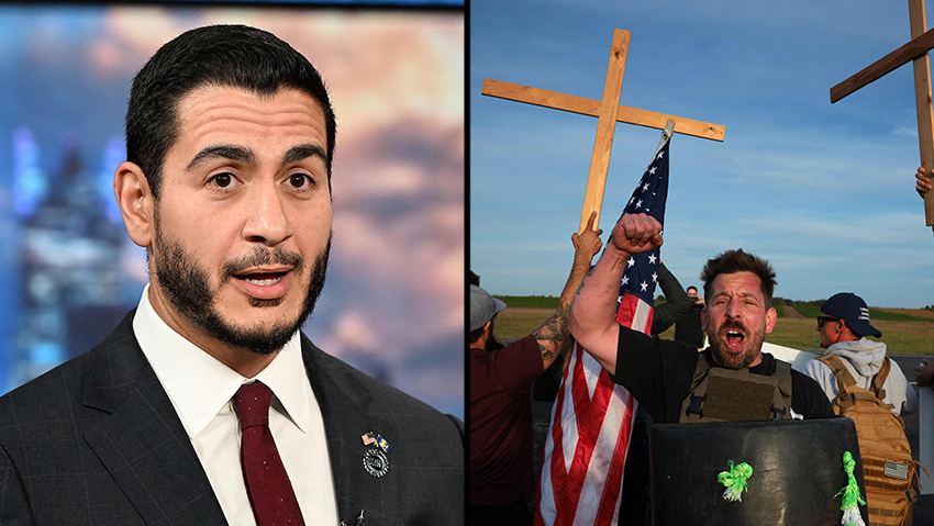 El-Sayed and protesters who tried to disrupt his campaign event in Michigan over the weekend (Photo: Robin Buckson/Pool via REUTERS, CHIP SOMODEVILLA / GETTY IMAGES NORTH AMERICA / AFP) עבדול א-סייד מועמד ב פריימריז דמוקרטיים על מושב ב סנאט מישיגן ארה"ב