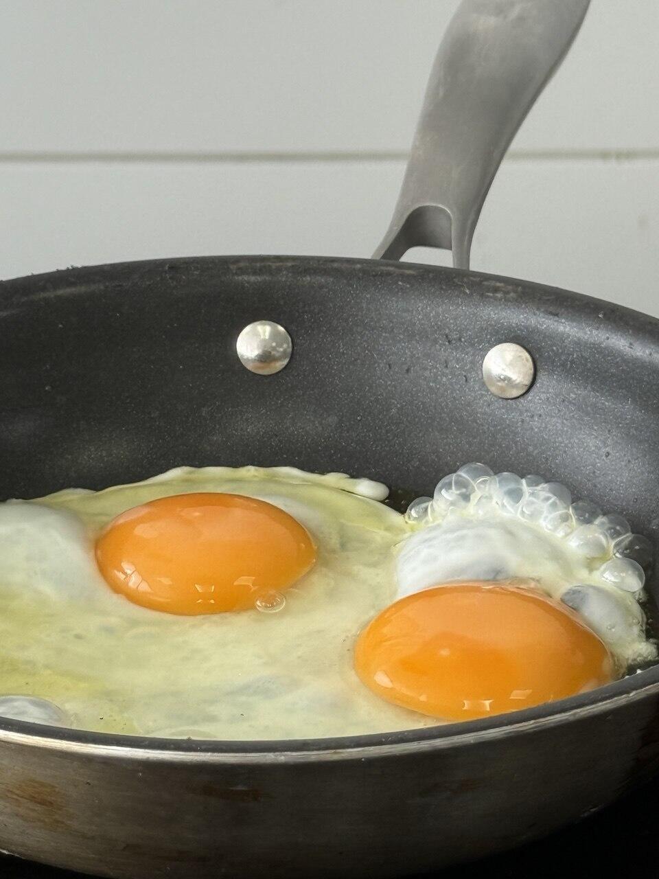 A fried egg cooked over high heat, which quickly browns the underside of the whites (Photo: Sapir Gordo) ביצת עין