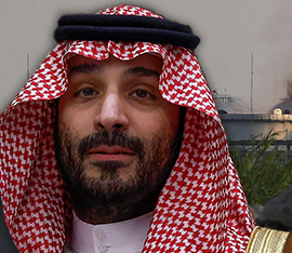 Saudi Crown Prince Mohammed bin Salman and Prime Minister Benjamin Netanyahu, with an Iron Dome battery and a fire at an oil facility in Riyadh following a Houthi attack 