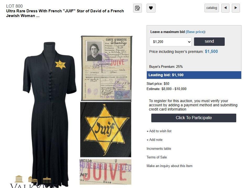Other Jewish Holocaust-themed items up for auction (Photo: Valkyrie Auctions website) מכירה פומבית של פריטים מהשואה בנורבגיה