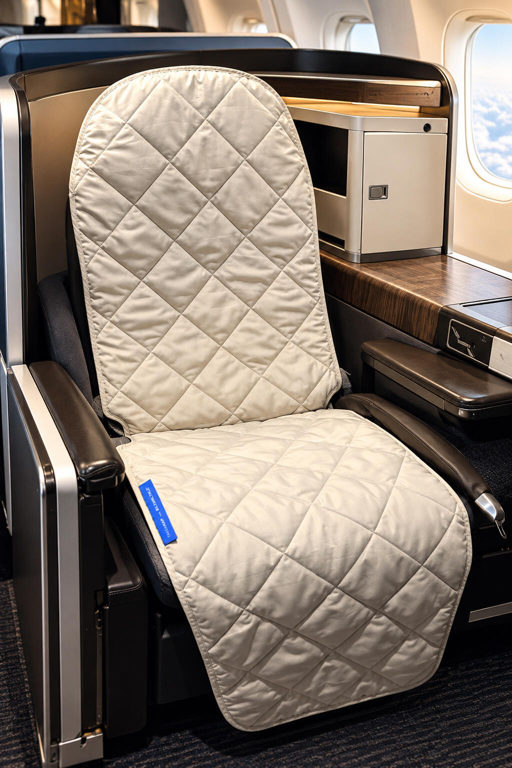 The new seat cover developed with TAKEANAP for business-class passengers (Photo: El Al Spokesperson's Office) כיסוי המשוב החדש - בשיתוף TAKEANAP - שיוצא לנוסעים במחלקת עסקים