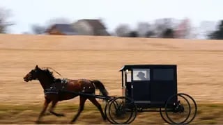 A buggy is driven on a country road, March 8, 2026, in Lancaster County 