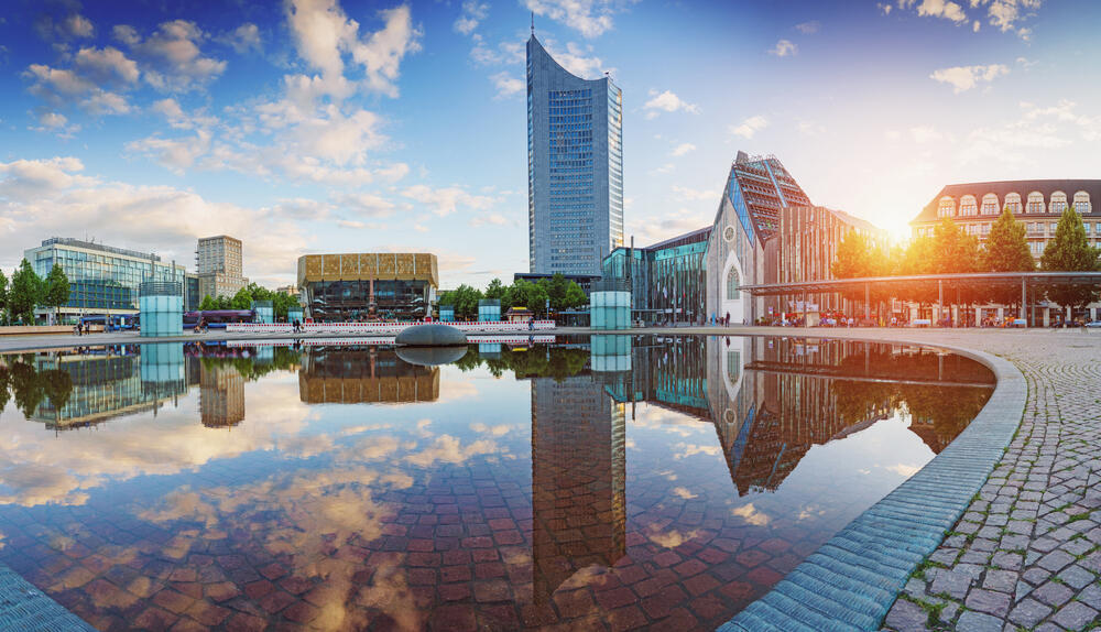 Panoramic view of Leipzig, Germany, at sunset (Photo: shutterstock / Igor Link) מבט פנורמי על העיר לייפציג שבגרמניה בשעת שקיעה