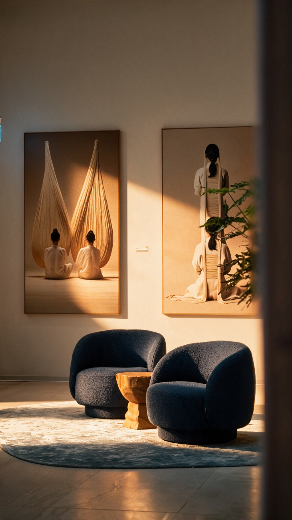 A quiet seating area at SEA ONE features woven artworks by artist Barak Rotem, reflecting the complex's emphasis on art and interior design (Photo: Rahav Media) A quiet seating area at SEA ONE features woven artworks by artist Barak Rotem, reflecting the complex's emphasis on art and interior design