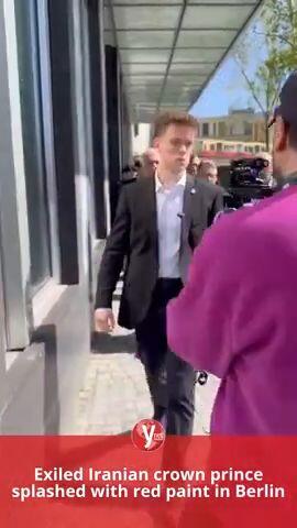 Exiled iranian crown prince splashed red paint