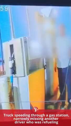 Truck speeding in gas station