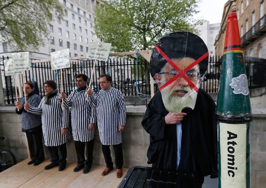 Iranian opposition activists demonstrate in London against the regime in Tehran 