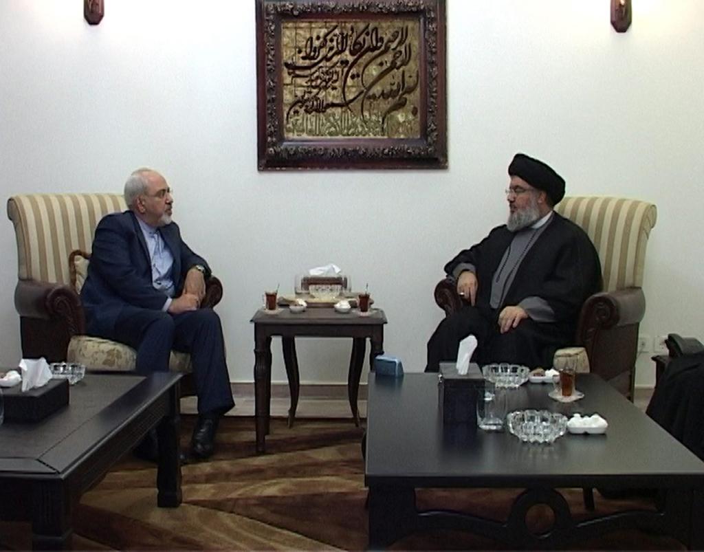 Hezbollah leader Hassan Nasrallah with Iranian Foreign Minister Mohammad Javad Zarif 