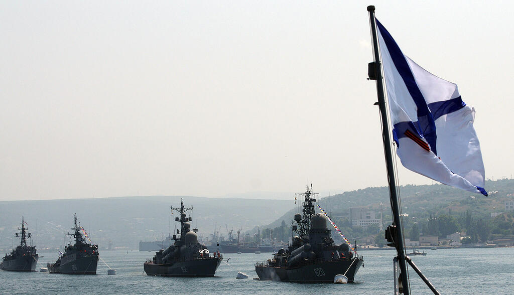 Russian navy warships in the Black Sea off the shores of the Crimean Peninsula 