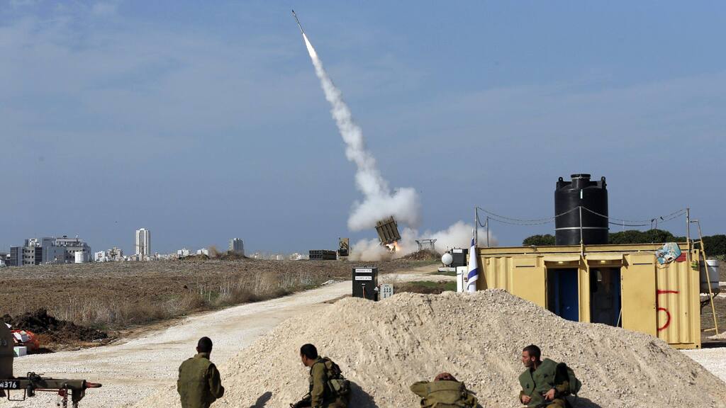 An Iron Dome battery in action near the southern city of Ashdod 
