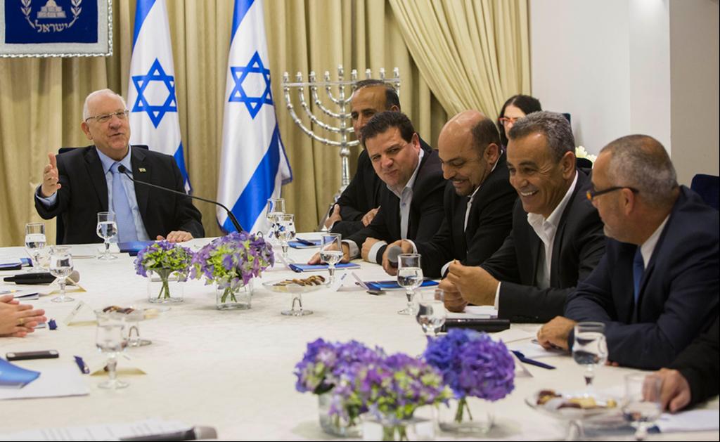 Members of the Joint List visiting President Reuven Rivlin (Photo:Yonatan Zindel) Members of the Joint List visiting President Reuven Rivlin