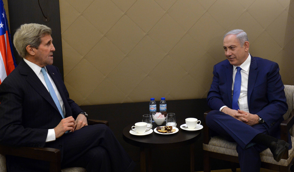 Then-U.S. Secretary of State John Kerry and Prime Minister Benjamin Netanyahu during a meeting in Davos in 2016 