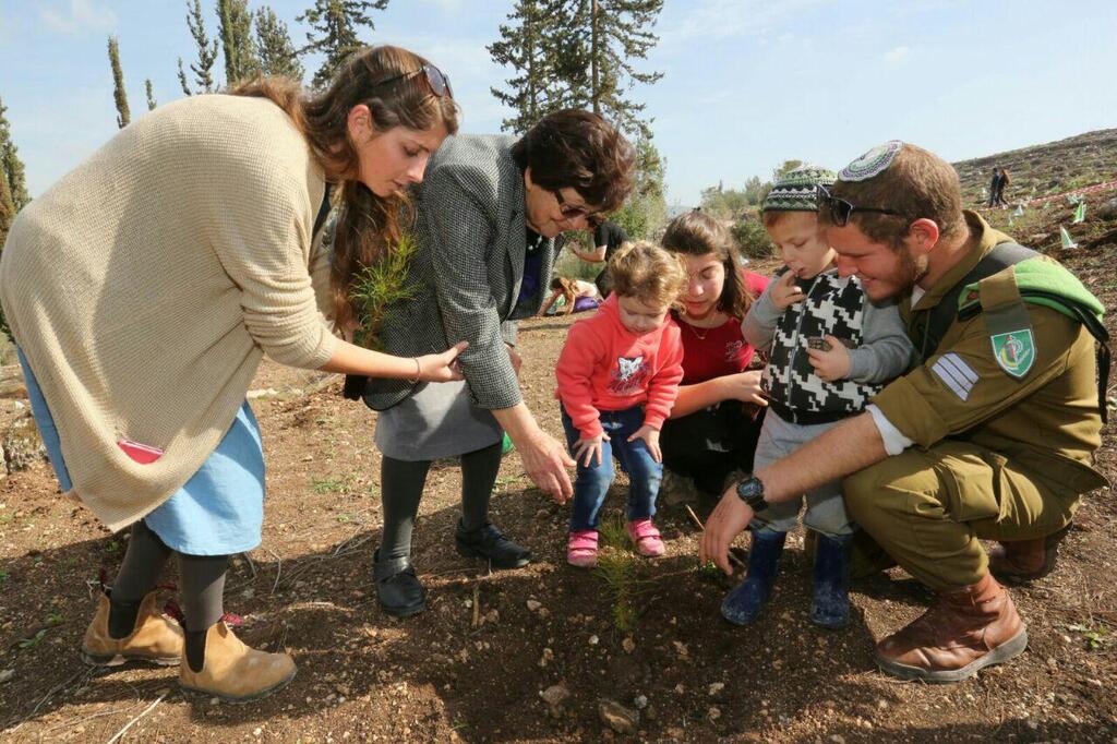 Family plants tree in Tzora Forest in southern Israel 