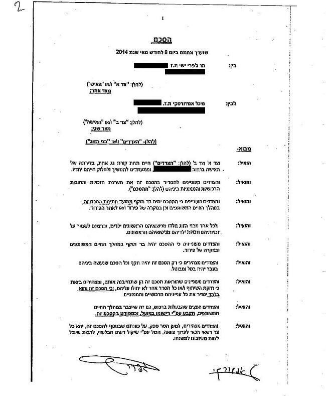 הסכם הממון של מיכל אמדורסקי וג'פרי ישי (ההסכם המלא שמור במערכת)